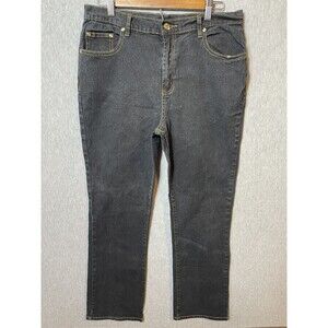 DG2 by Diane Gilman Women's Size 12 Dark Gray Straight Leg Jeans Gold Accents